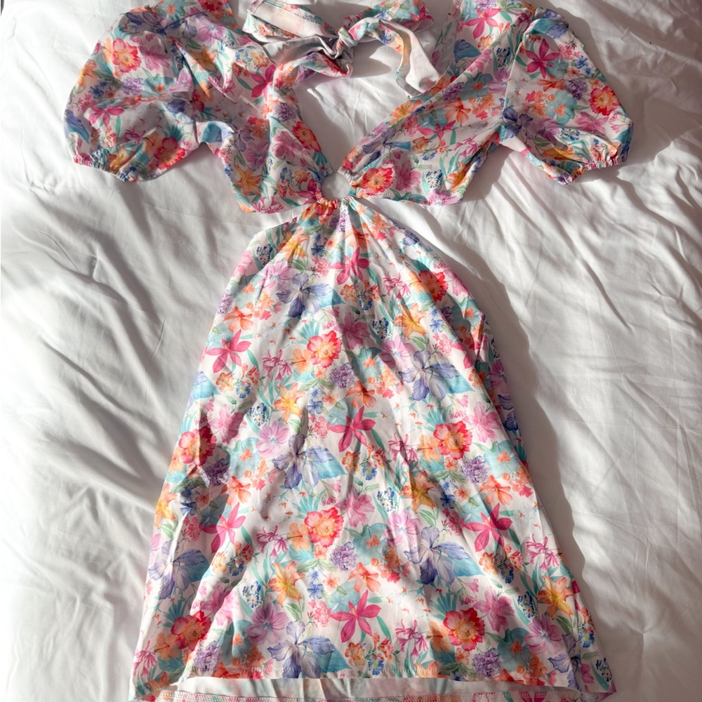 SHEIN Vacay Floral Print Hollow Out Dress Size XS